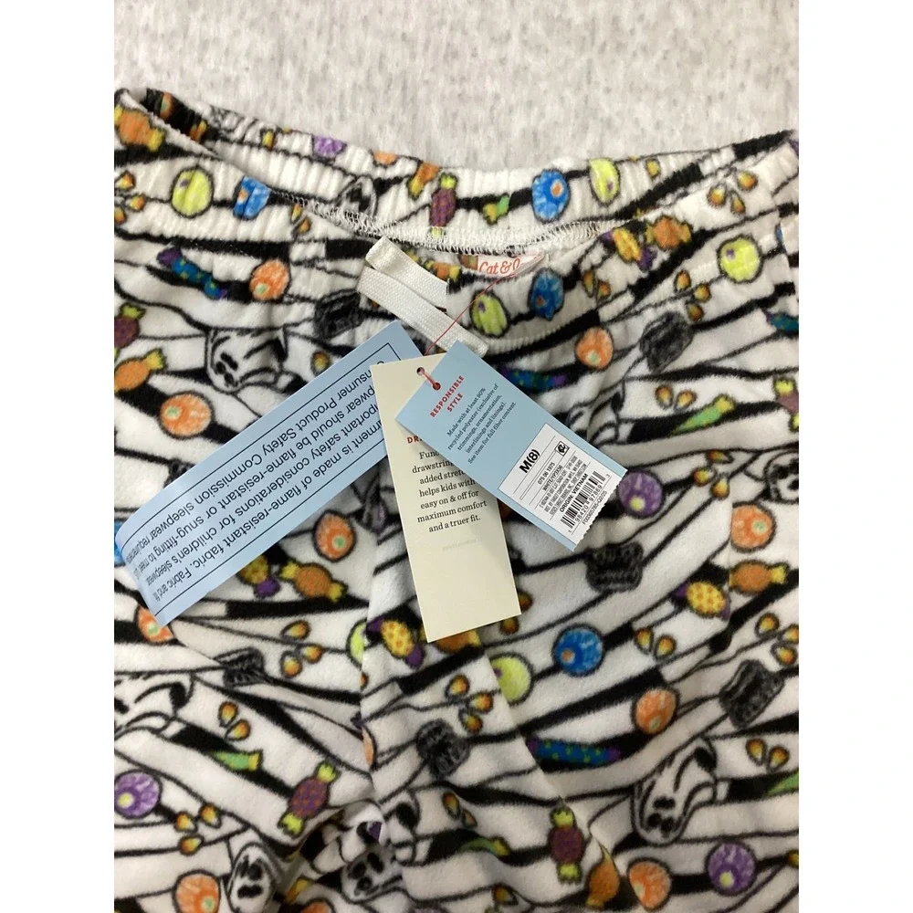Cat & Jack Halloween Ghost Candy‎ Stripe Fleece Pajama Pants Kids Size M 8 NEW